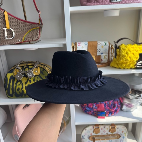 Eugenia Kim Wool Navy Blue Ruffled Hat